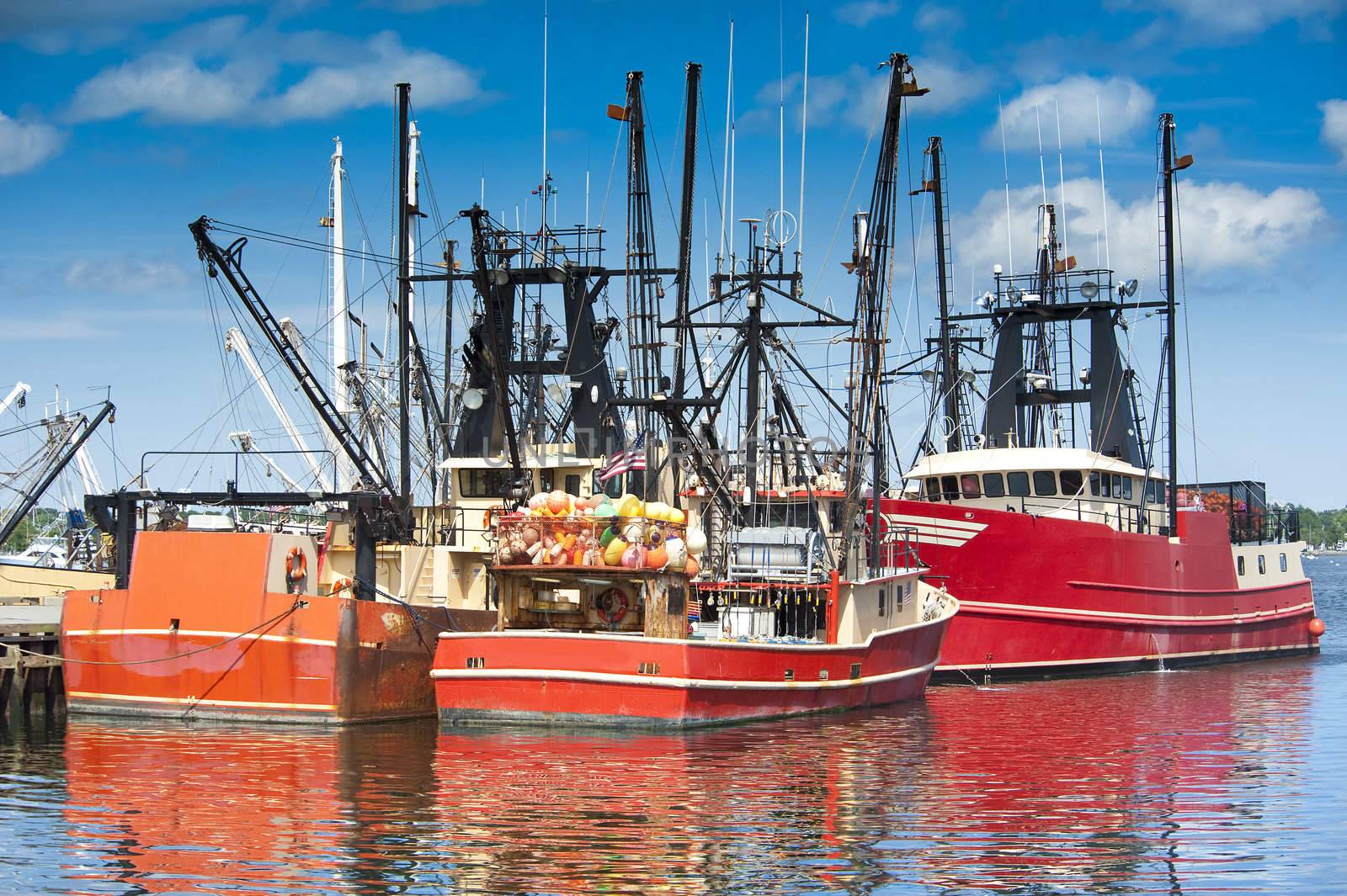 Commercial fishing boats in New Bedford harbor, Massachusetts, USA
