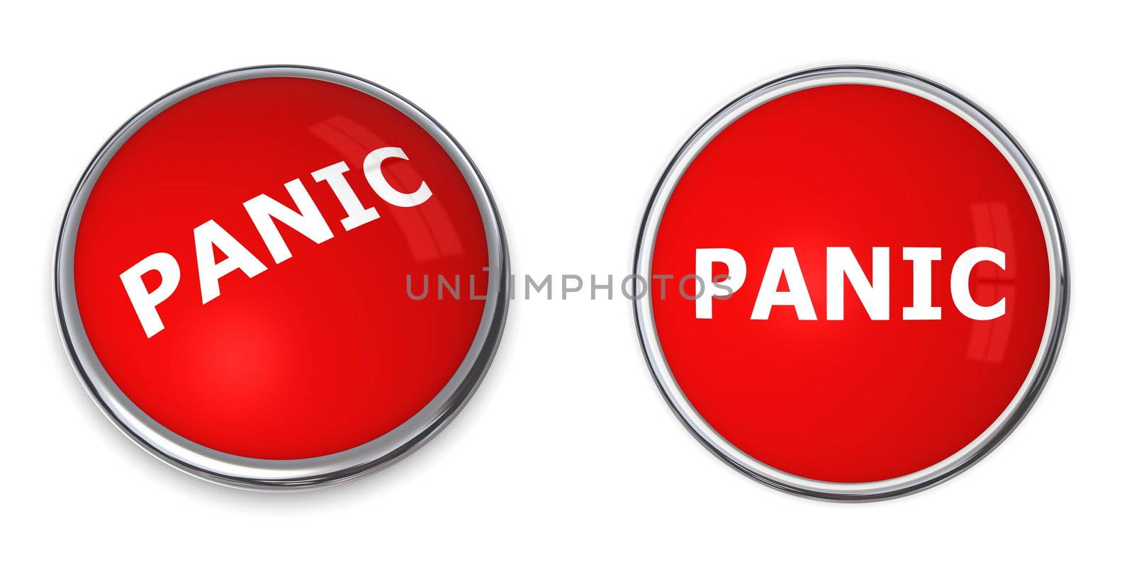 red rendered 3d button with white word panic