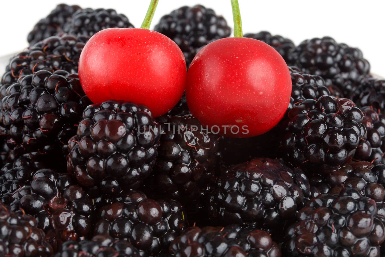 close-up two cherry and blackberries by Alekcey
