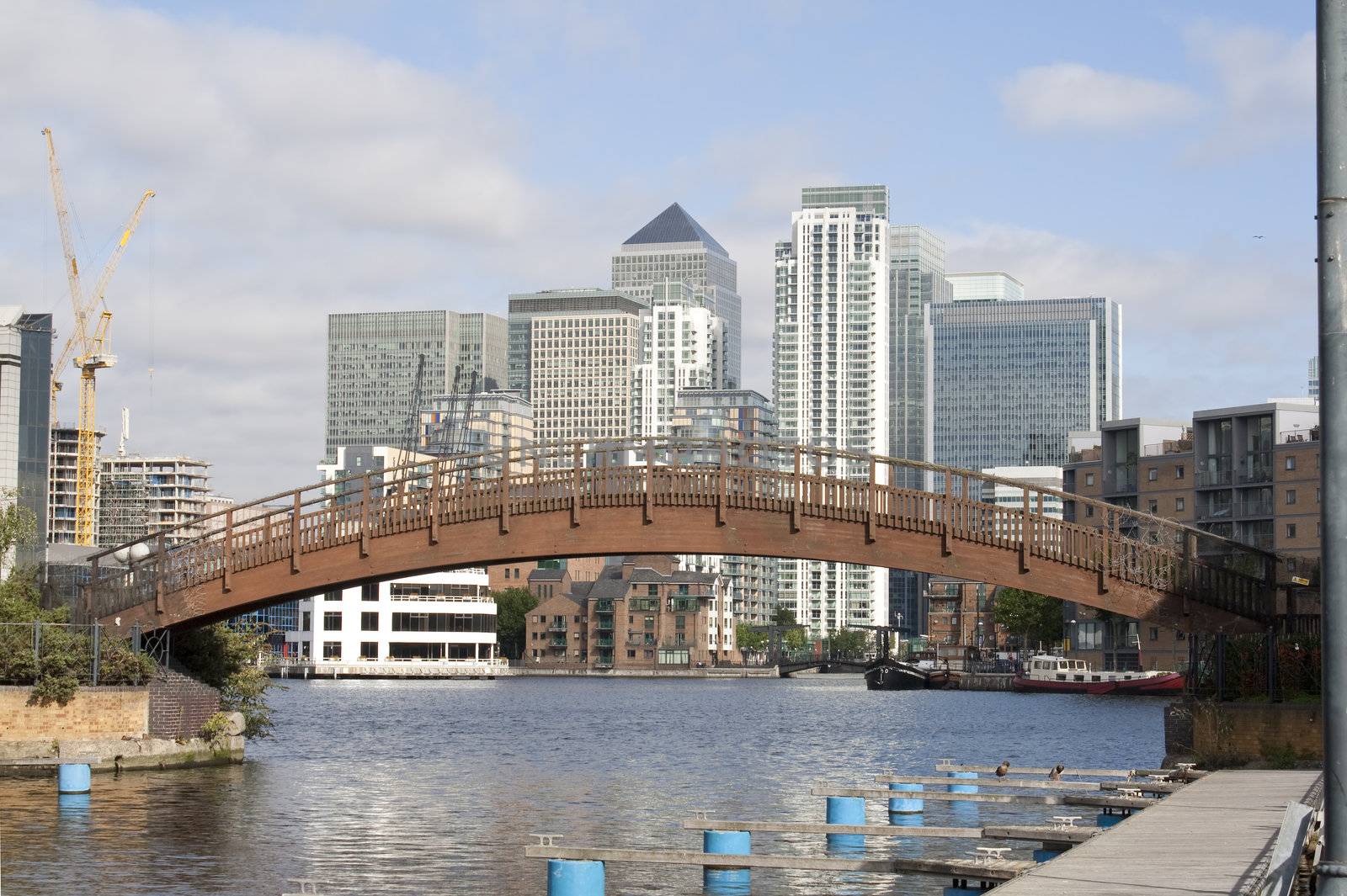 A view of Canary Wharf from the Isle of Dogs canals