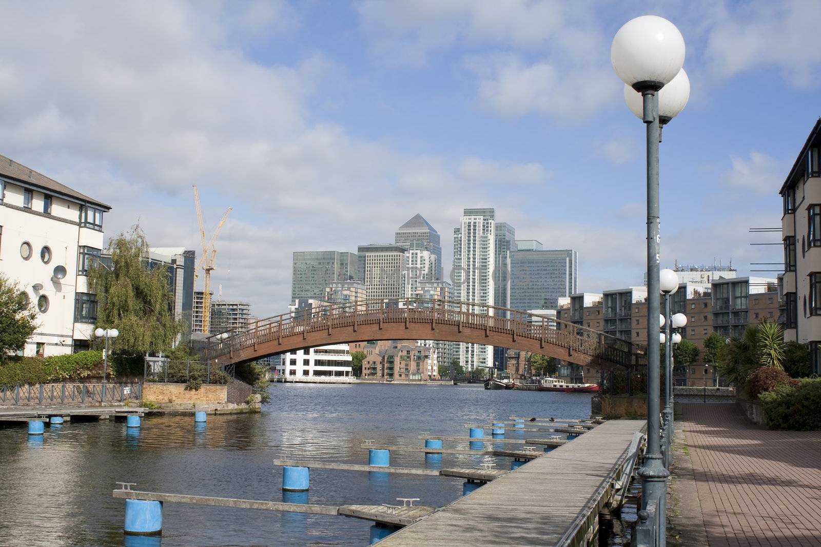 A view of Canary Wharf from the Isle of Dogs canals