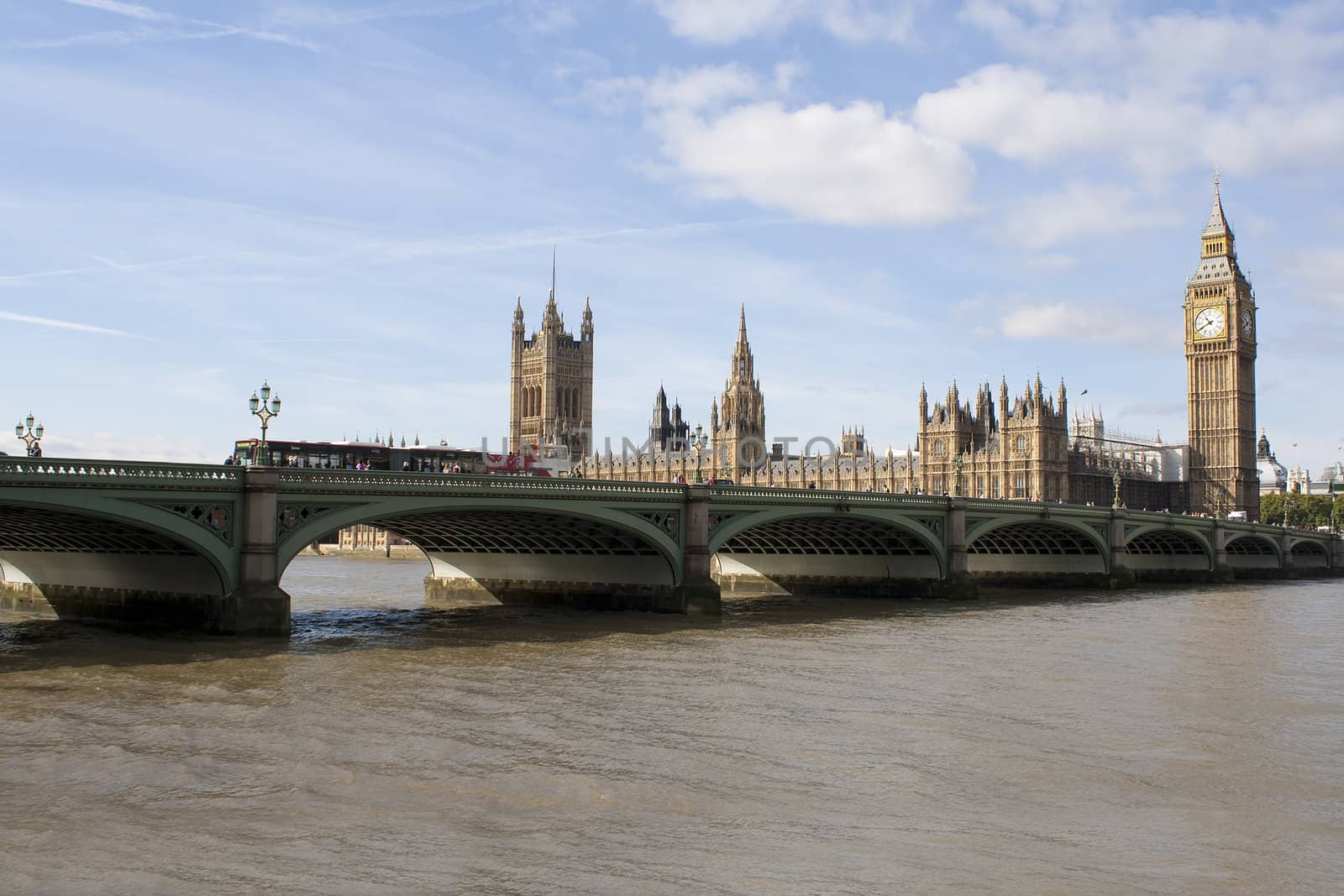 The Big Ben and Westminster bridge in London in a beautiful day