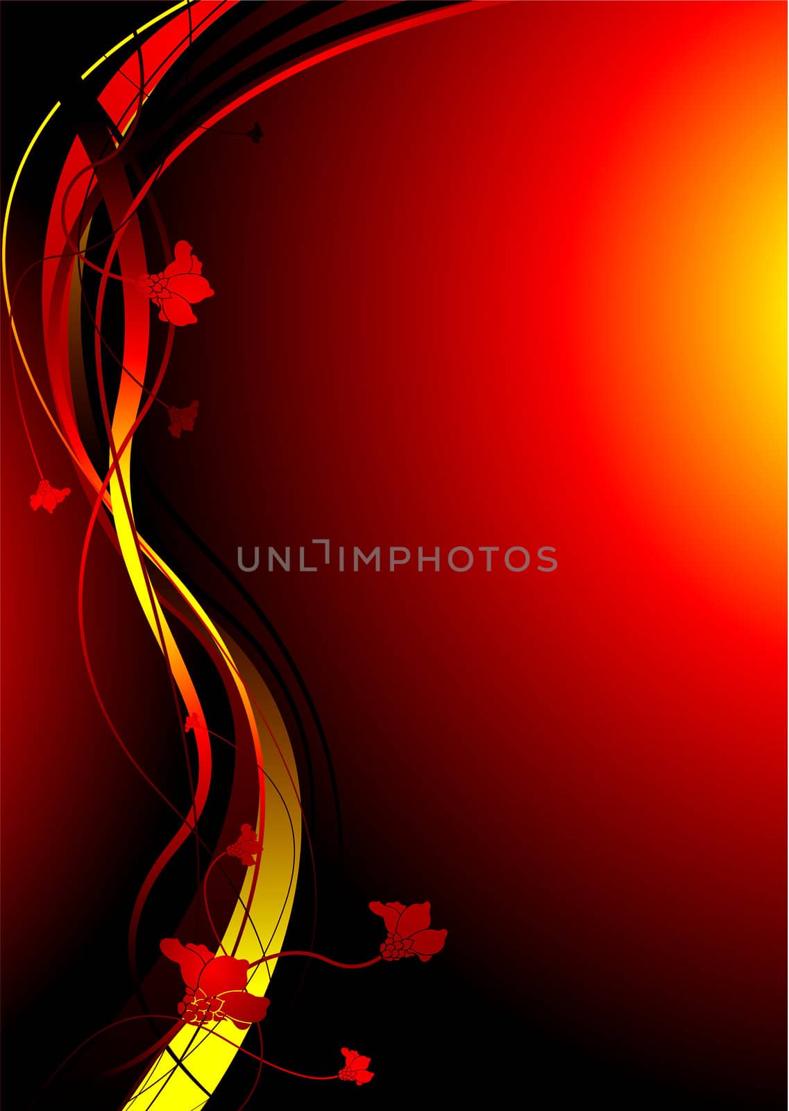 Red hot background with floral elements and room to add text