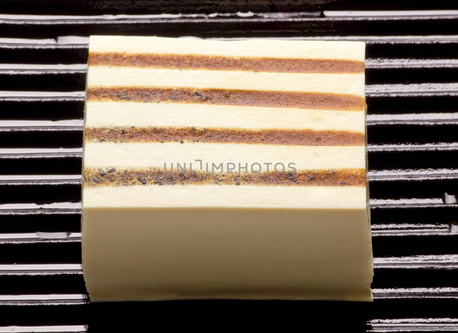 close up of a slab of tofu on a grill