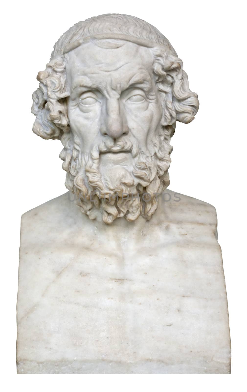 White marble bust of the greek poet Homer isolated on white