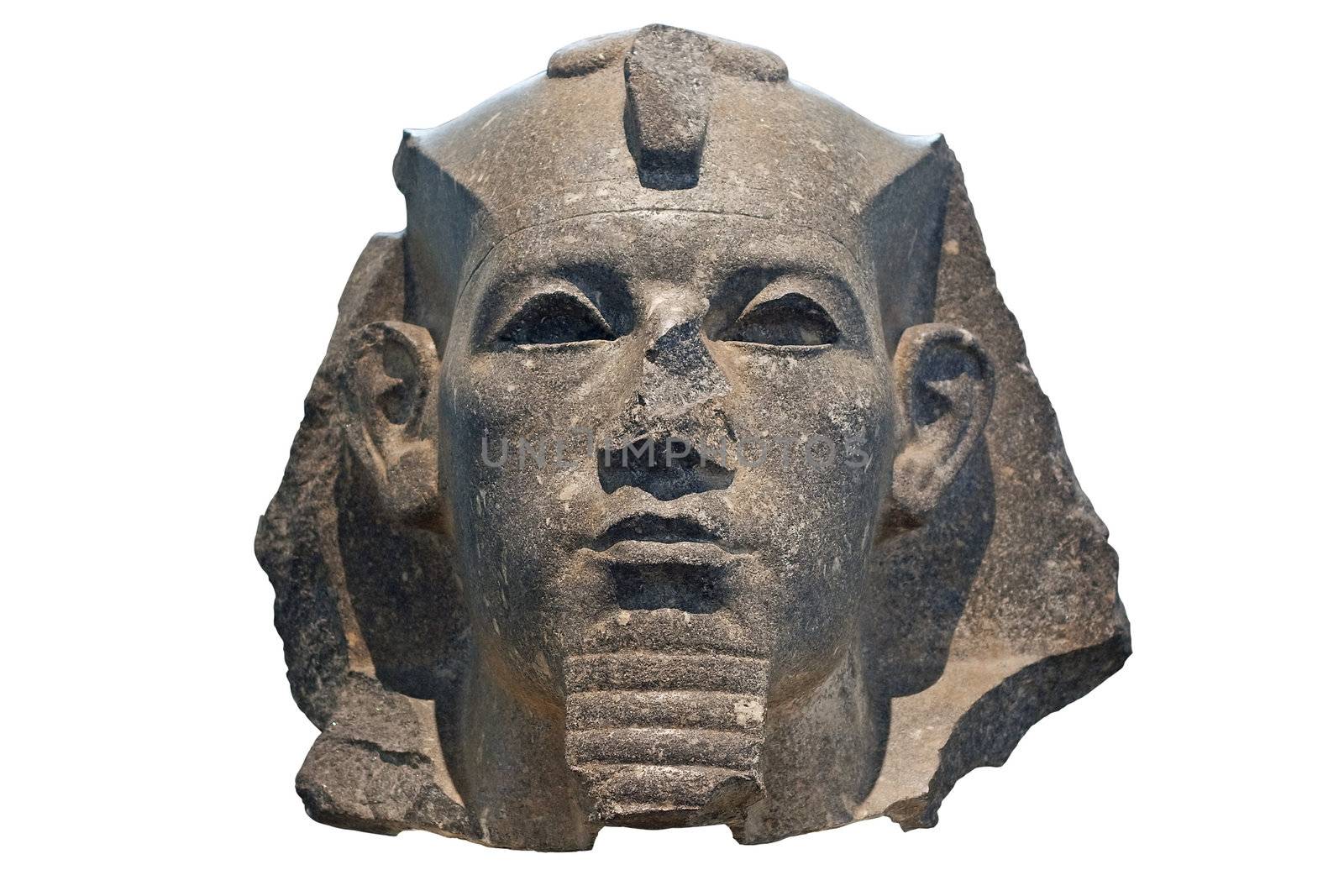 Head of a pharaoh in black stone isolated on white