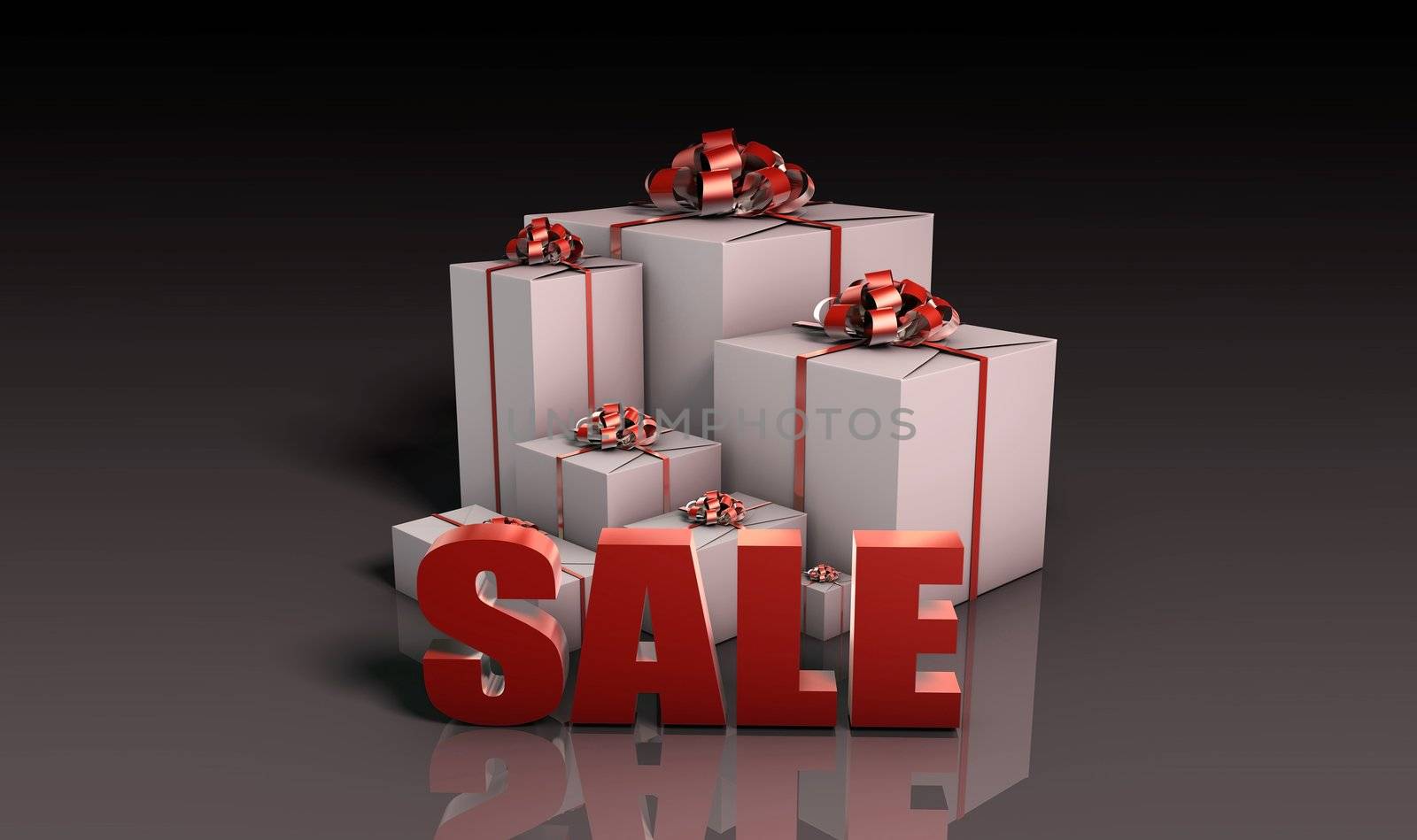 Sale Sign with Gift Boxes in 3d
