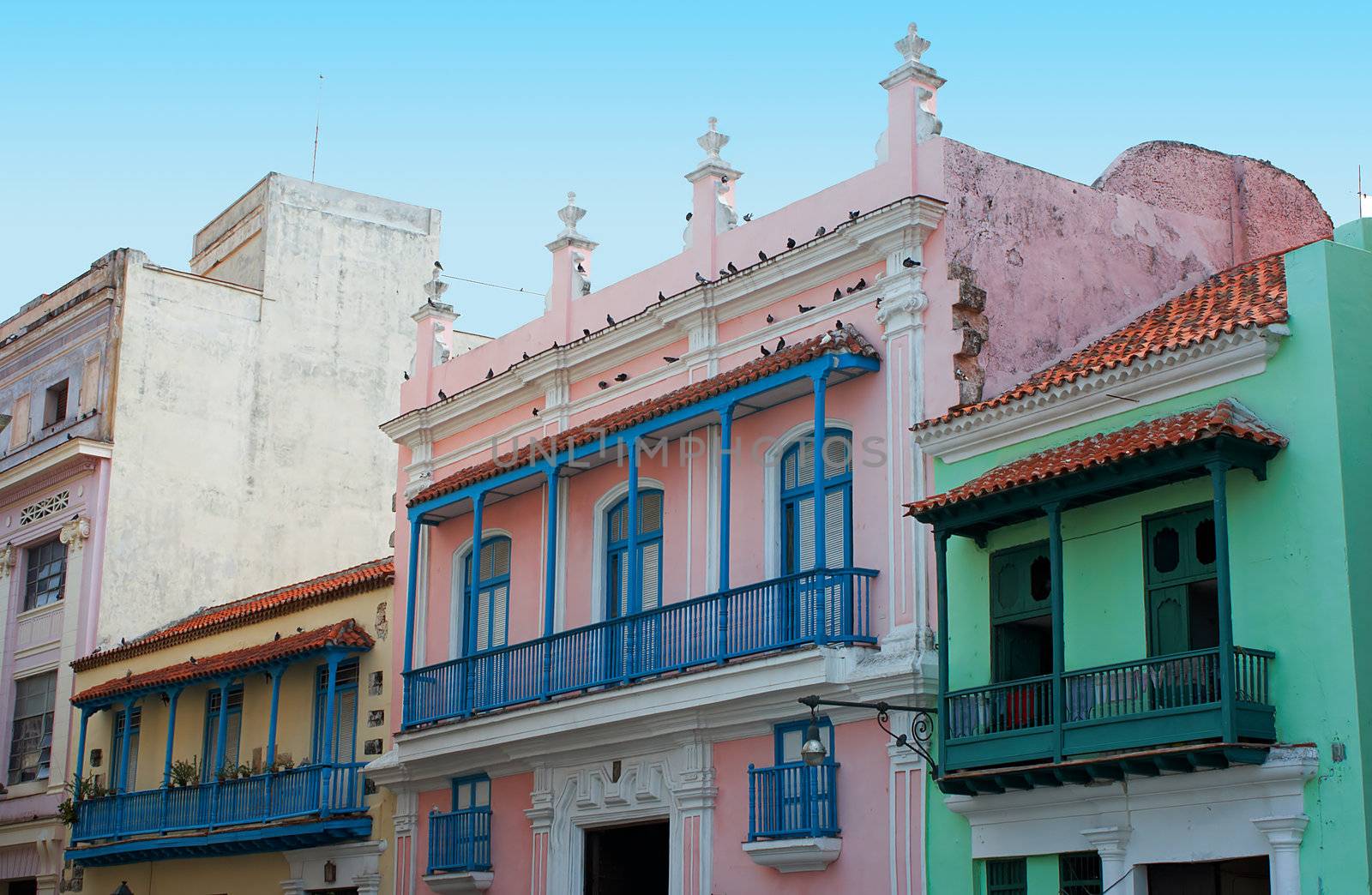 Row of old colorful houses in a colonial style