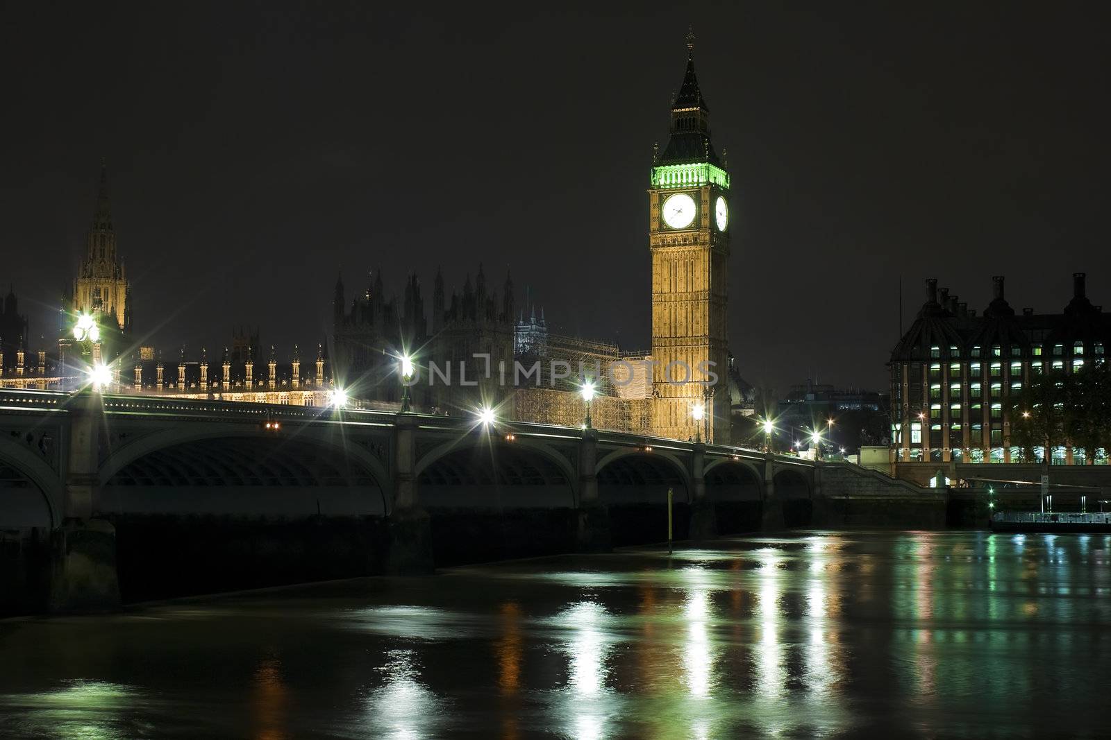 The Big Ben and Westminster Bridge at night by kmiragaya