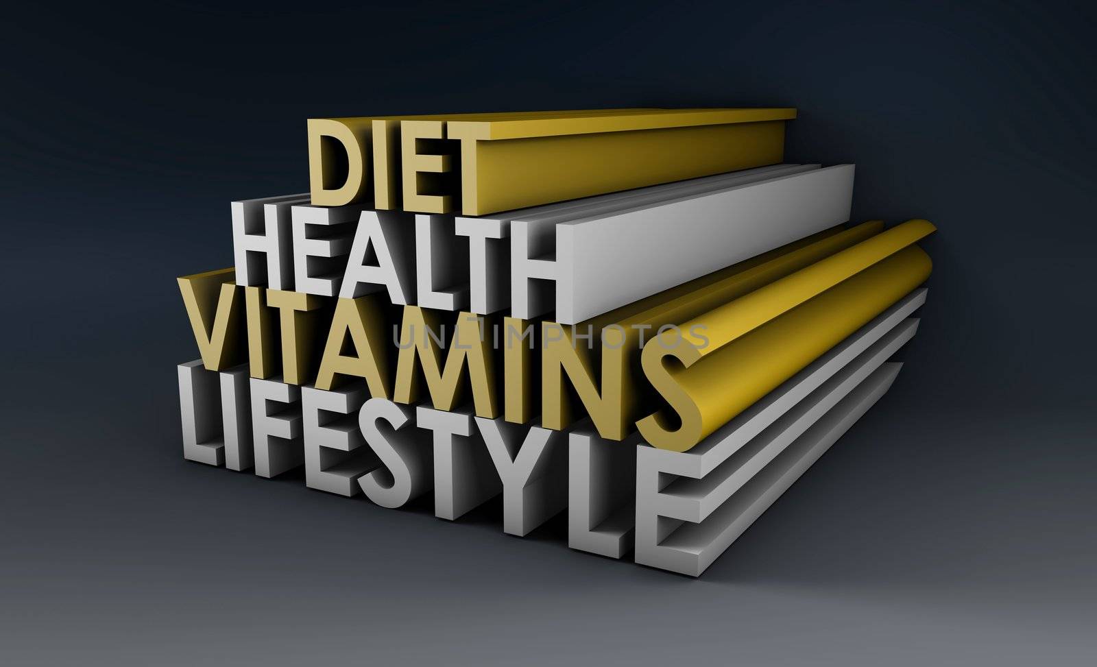 Healthy Lifestyle with Diet and Vitamins in 3d