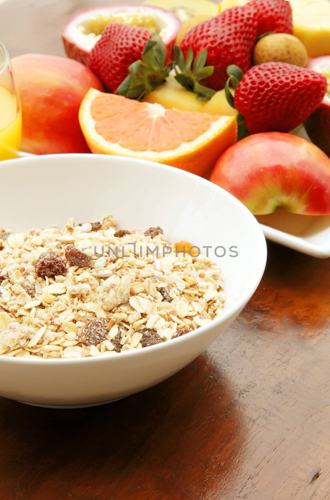 Muesli with Mixed Sliced Fruits Breakfast Meal