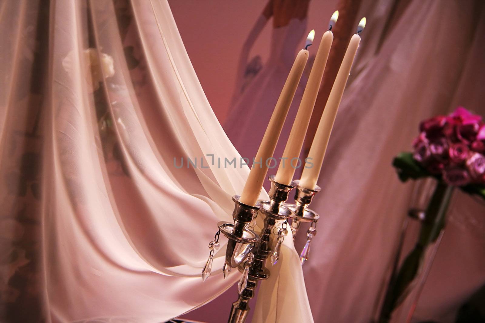 candles, decorations with vail on a wedding day