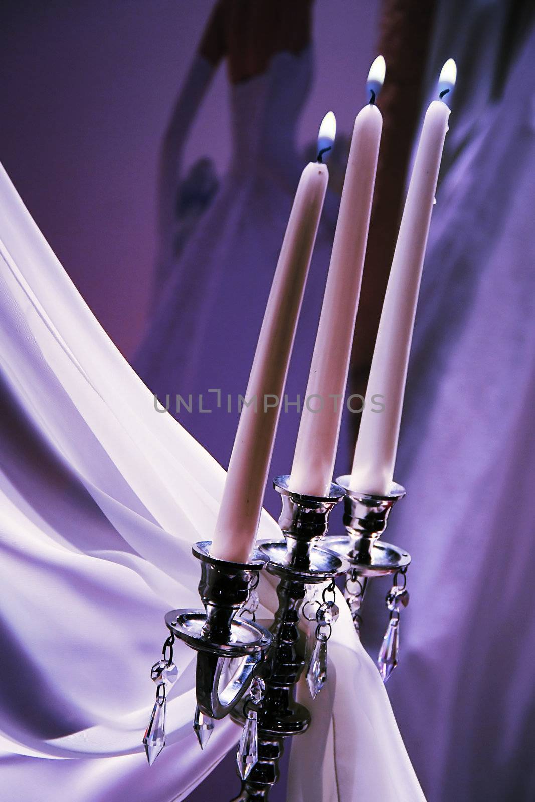 candles, decorations with vail on a wedding day
