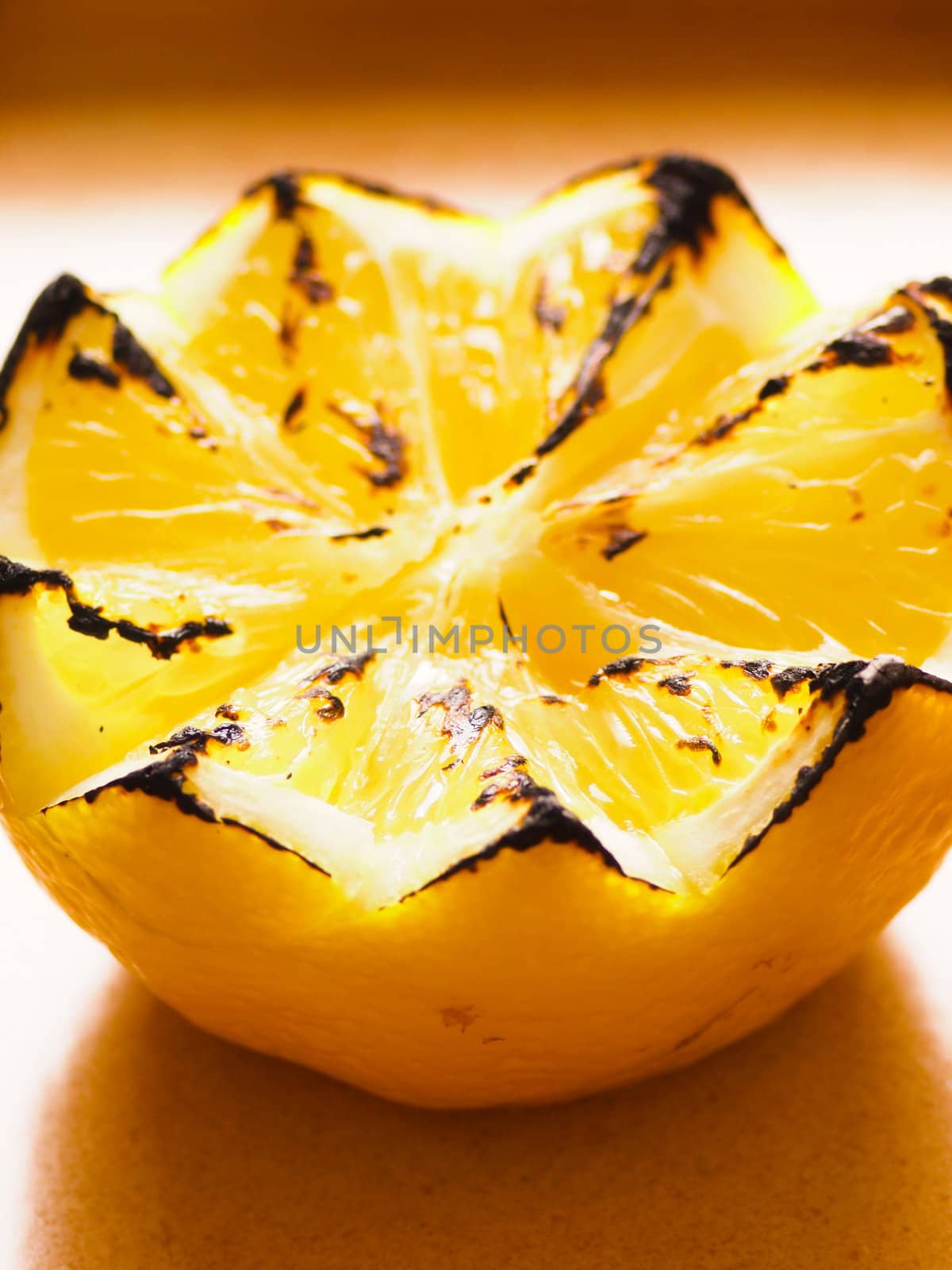 close up of a grilled lemon