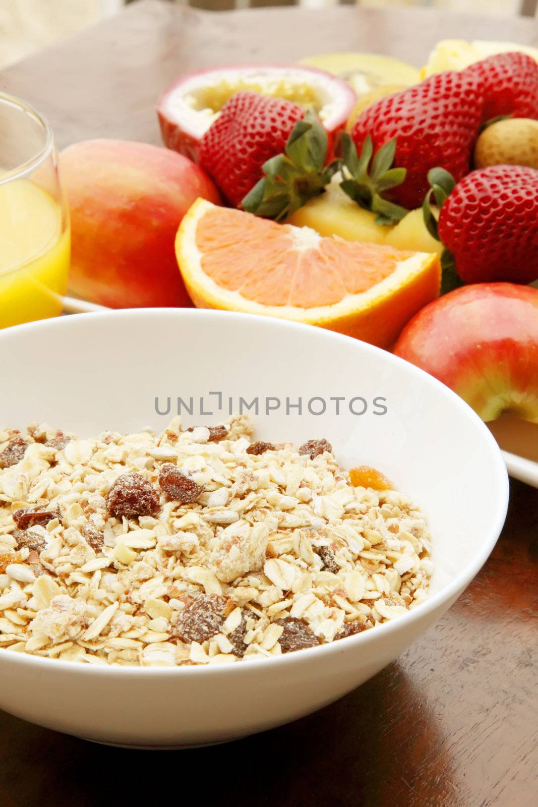 Muesli with Fresh Fruits on a Plate