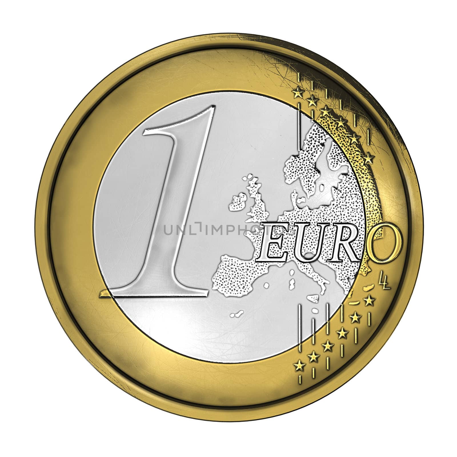 One high detailed scratched shiny euro coin by woodoo