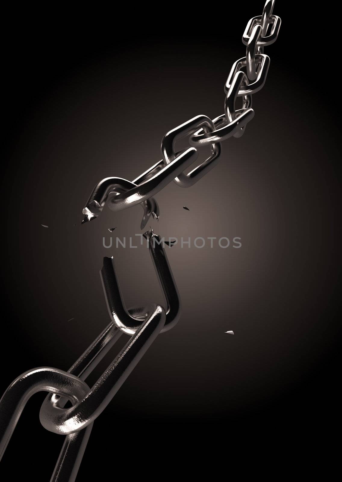 Metal chain with broken part and falling pieces