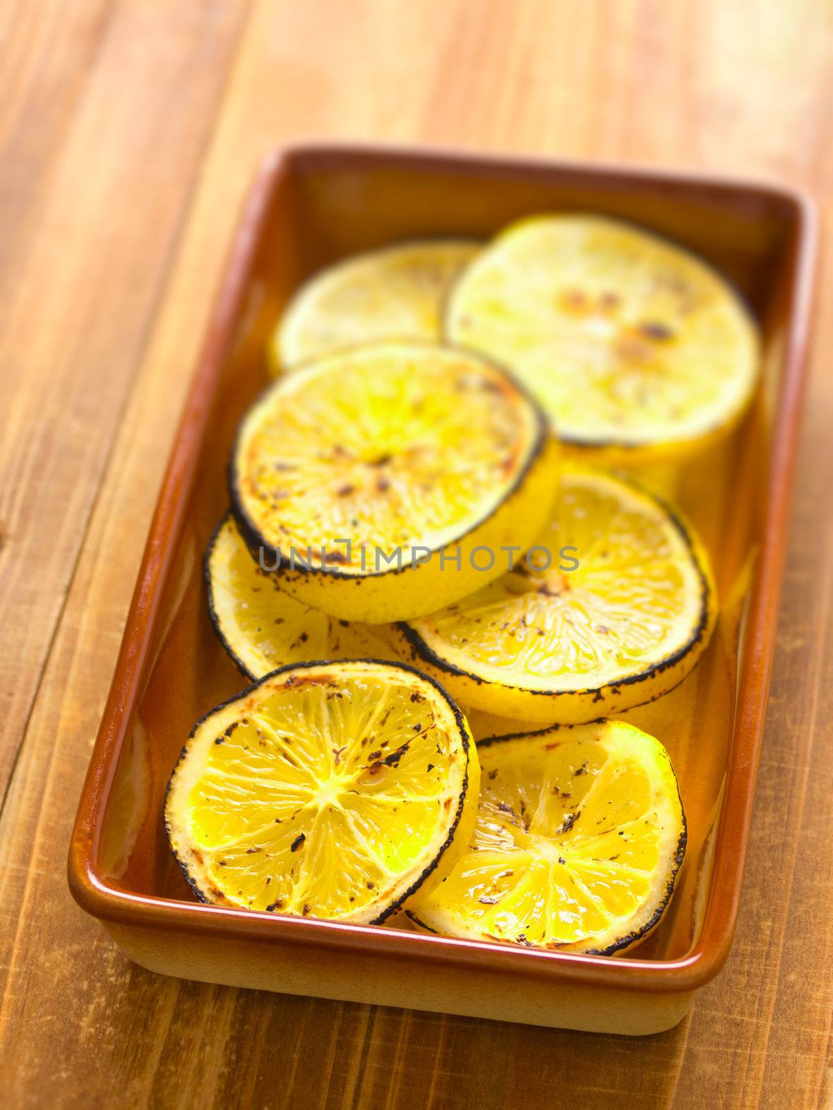 close up of grilled lemon slices