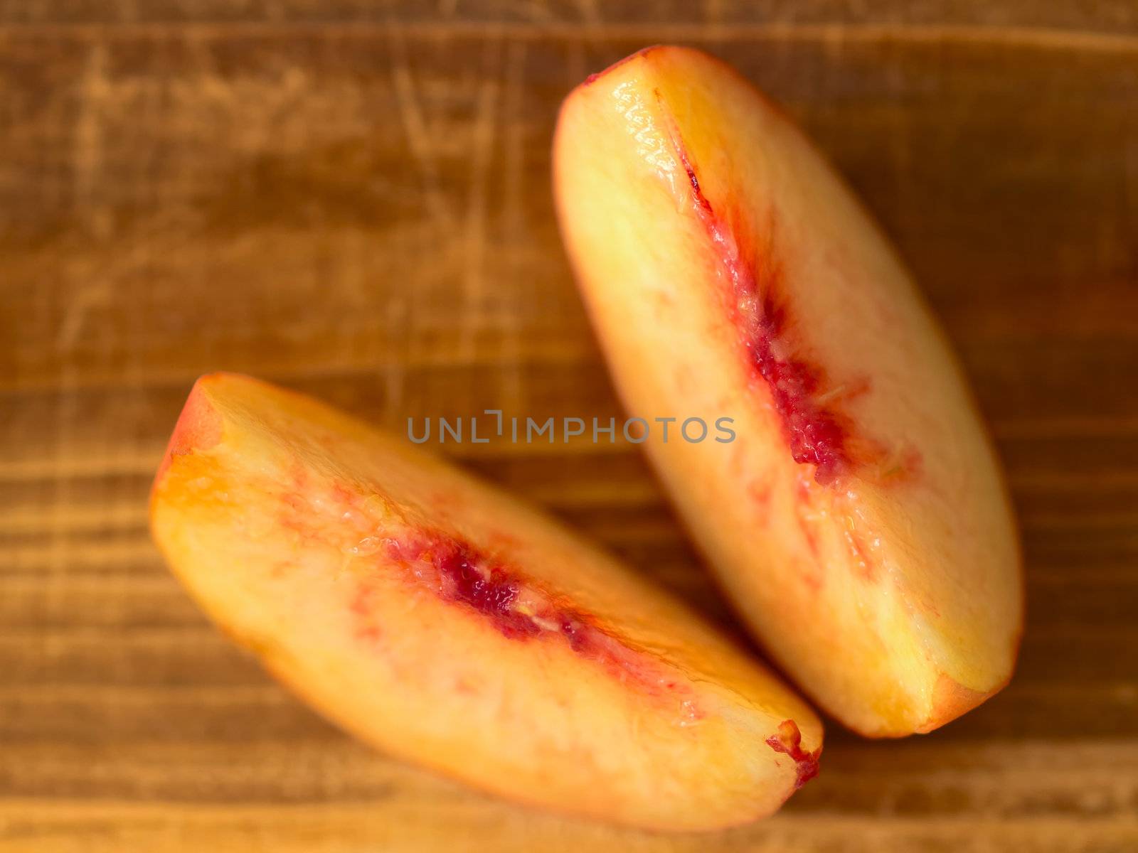 close up of peach slices