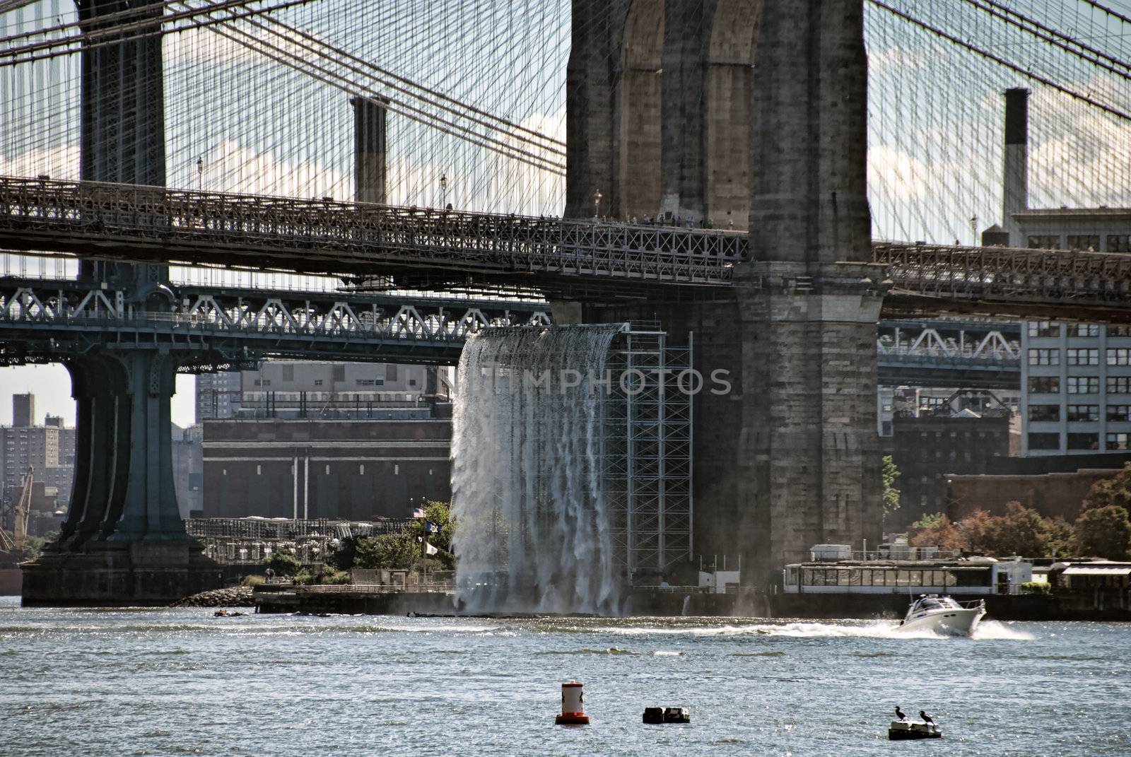 Detail of Brooklyn Bridge, New York City in August