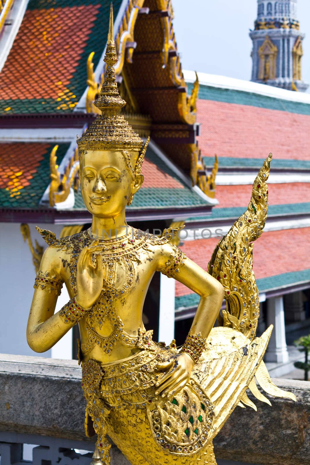 kinaree, a mythology figure, is watching the temple in the Grand Palace Bangkok Thailand