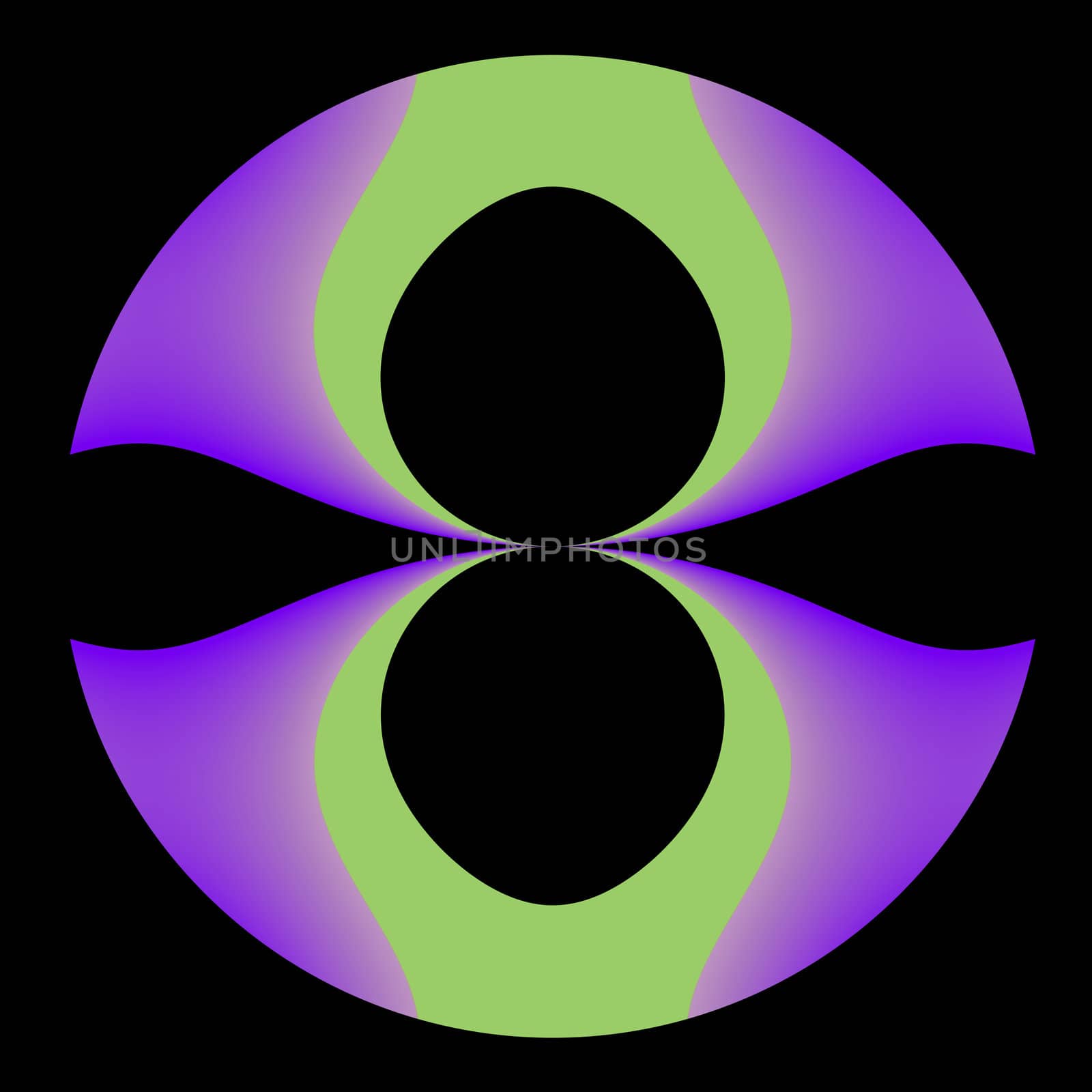 An abstract circular image done in shades of orchid and green.