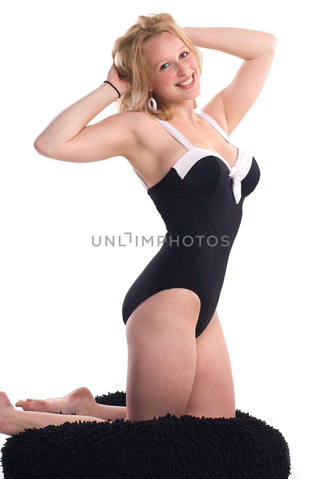 beautiful voluptuous blonde in pin-up pose by krazeedrocks