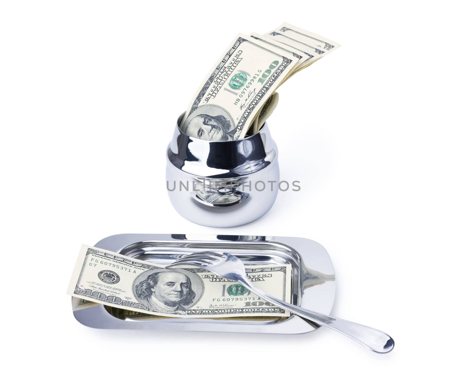 Currency lunch for businessman on isolated background