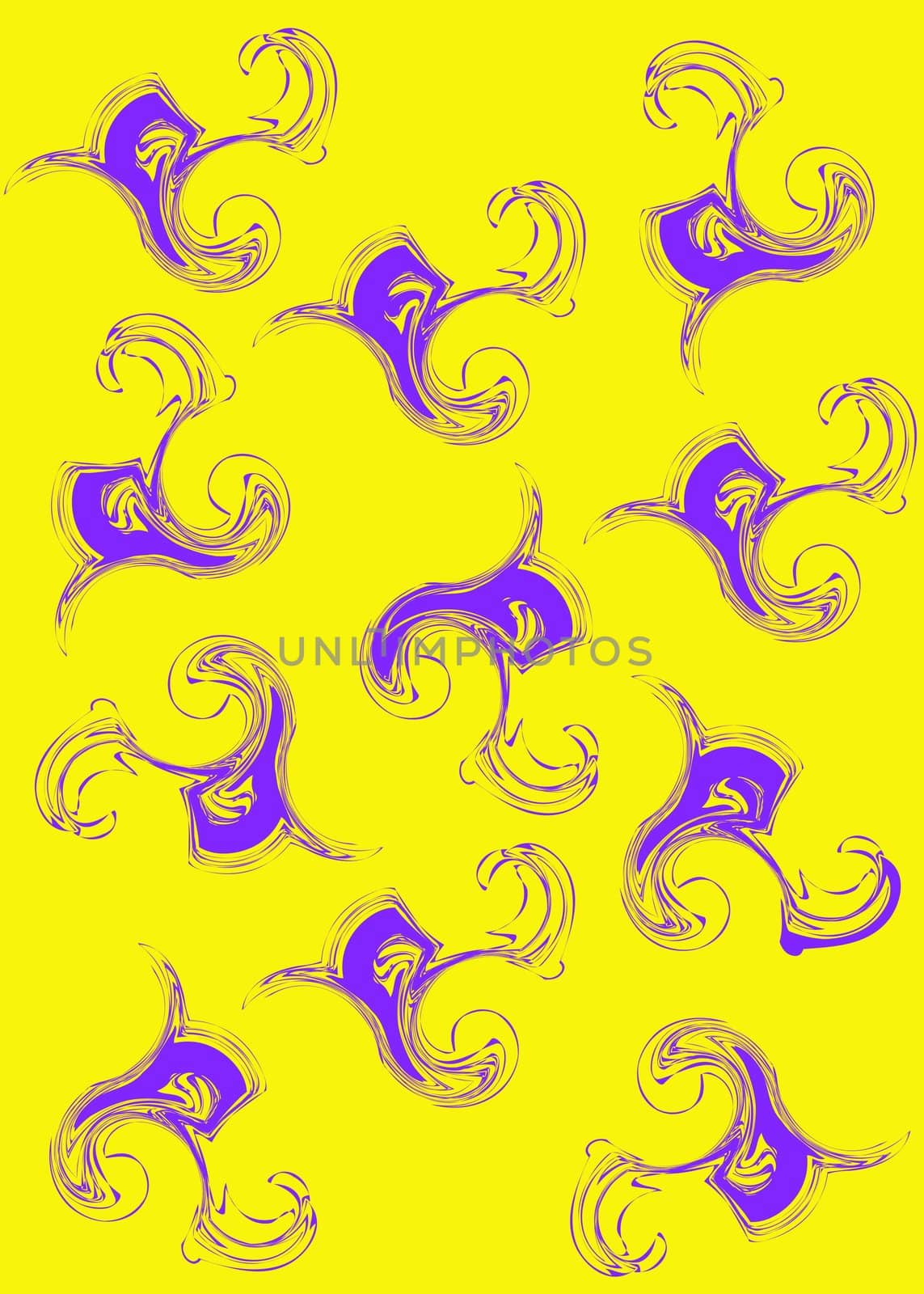 Abstract composition  of purple on yellow background