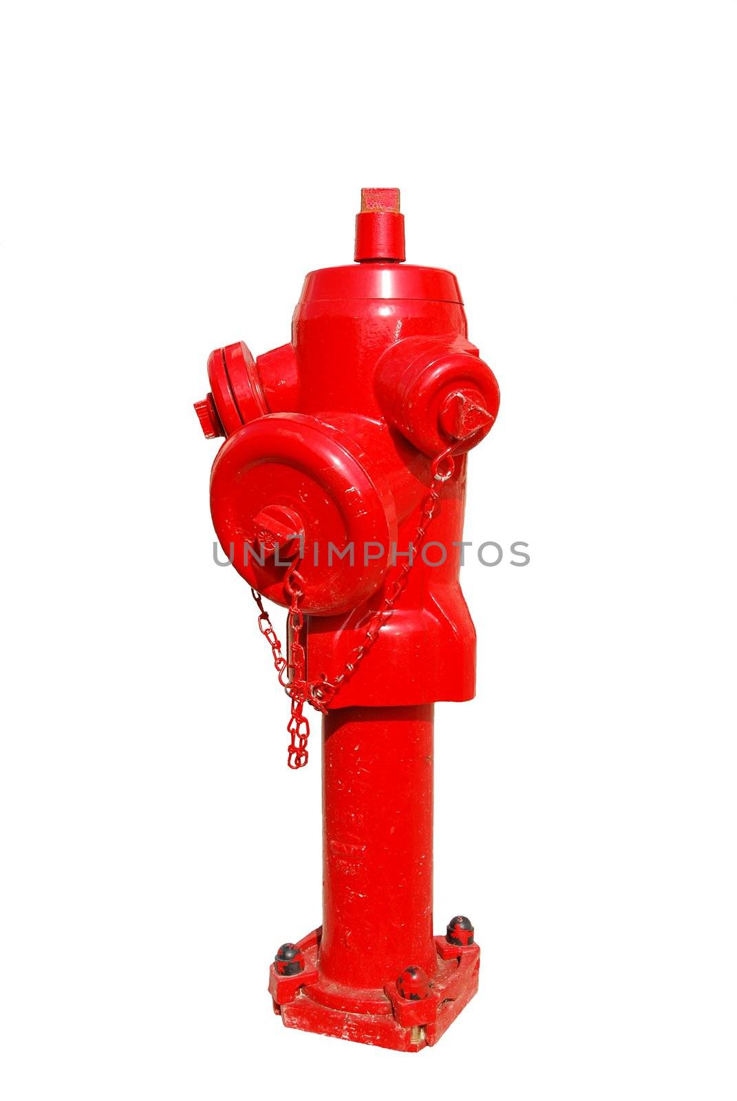 photo of a bright red fire hydrant over white