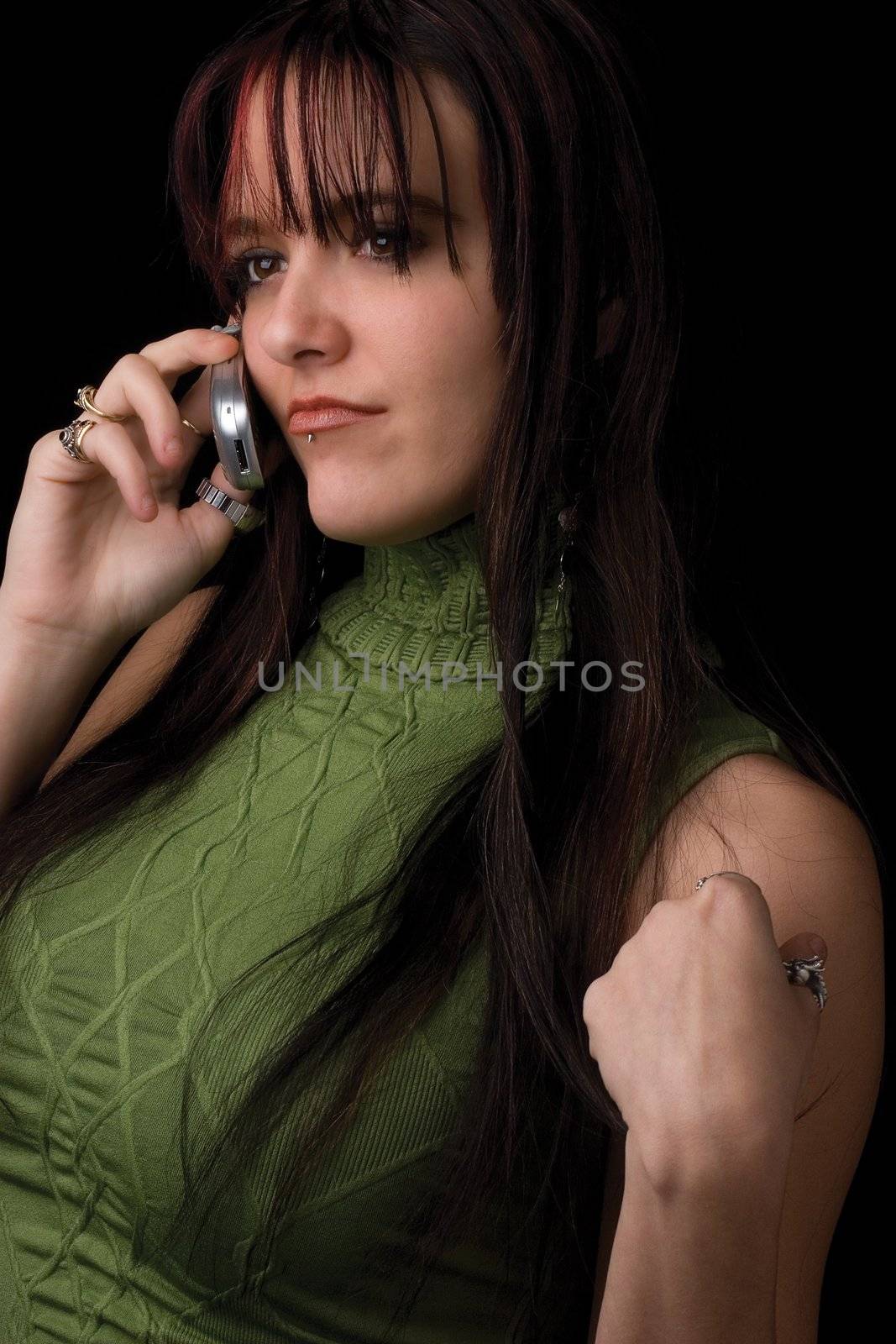 Twenty something fashion model talking on cell phone