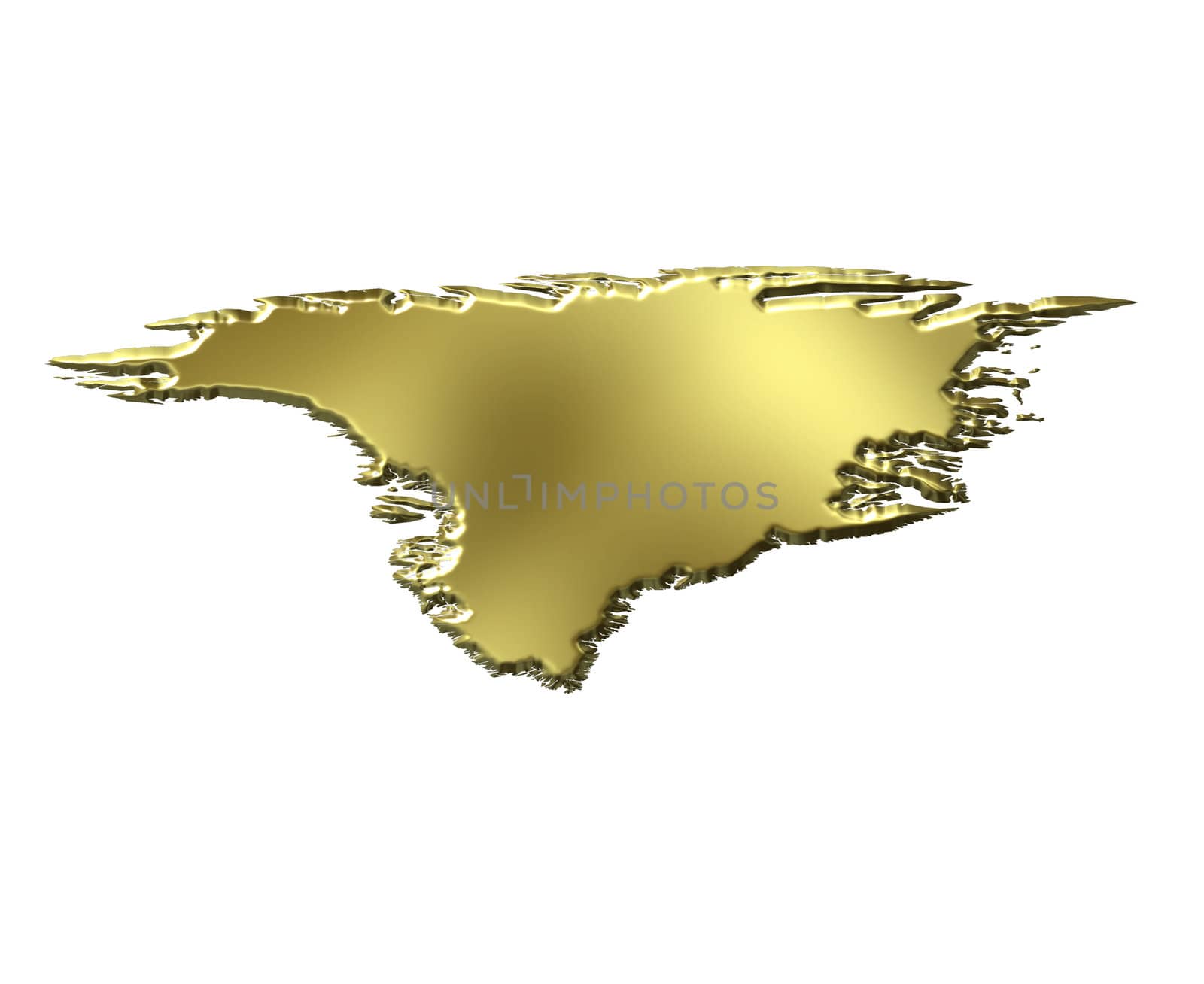 Greenland 3d golden map isolated in white
