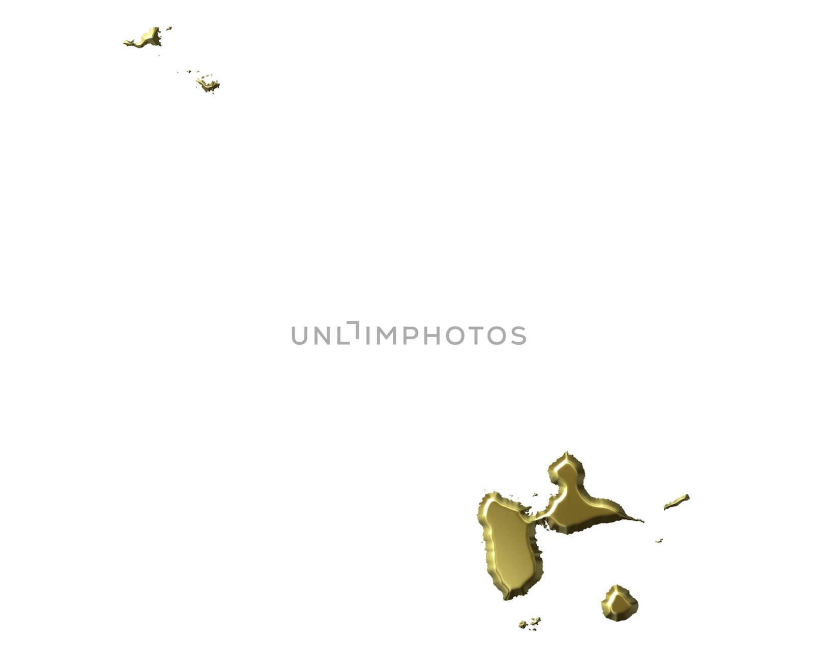 Guadeloupe 3d golden map isolated in white