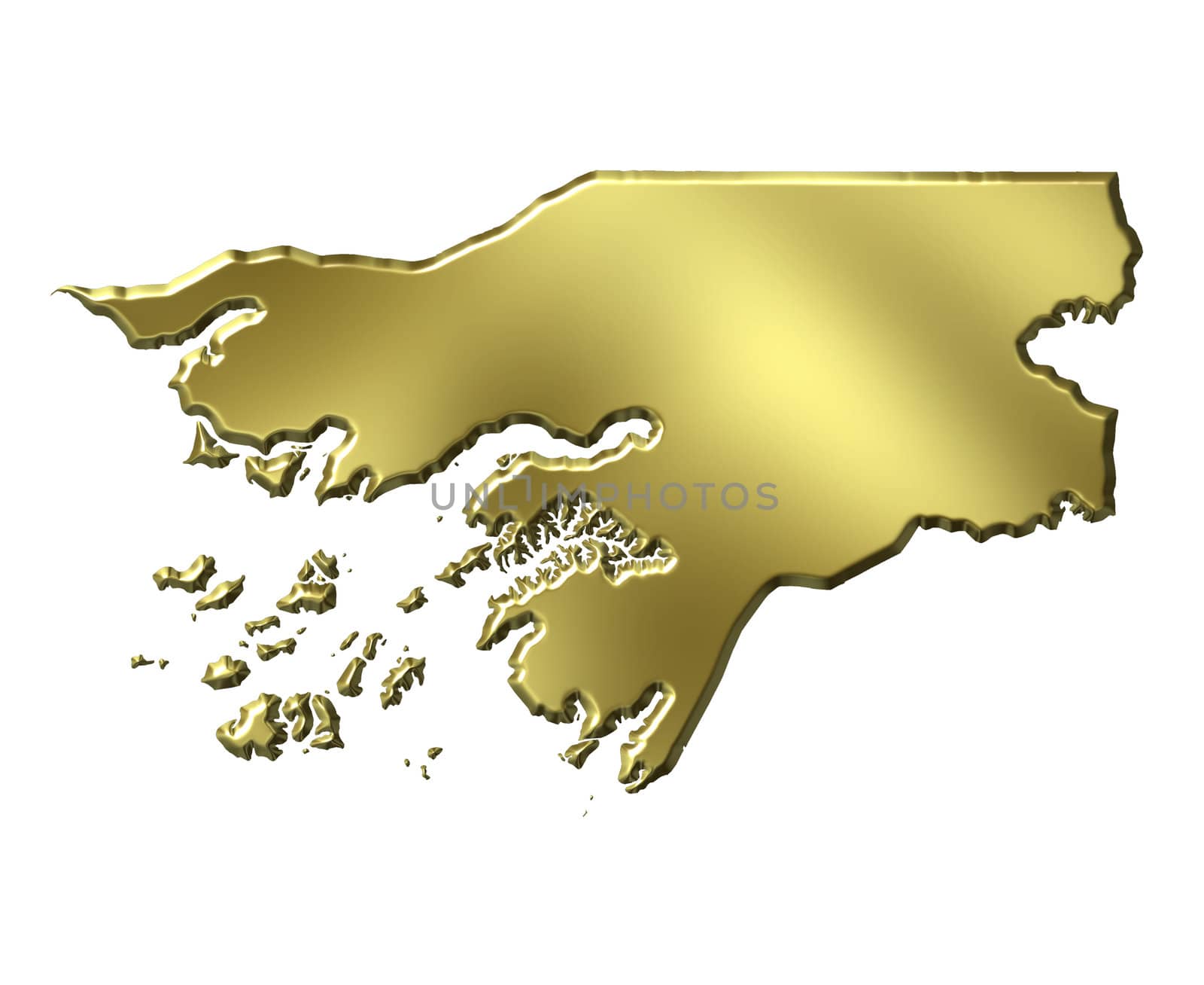 Guinea-Bissau 3d golden map isolated in white