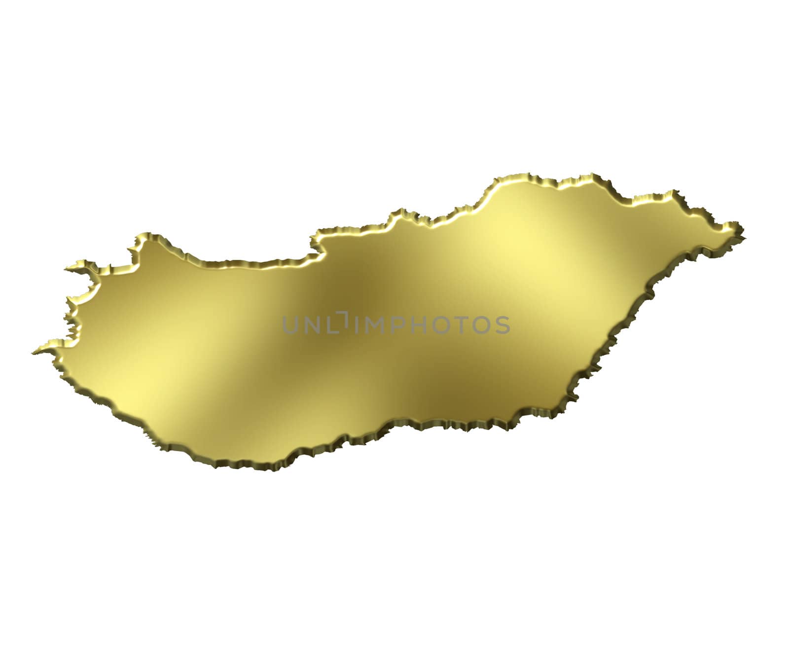 Hungary 3d golden map isolated in white