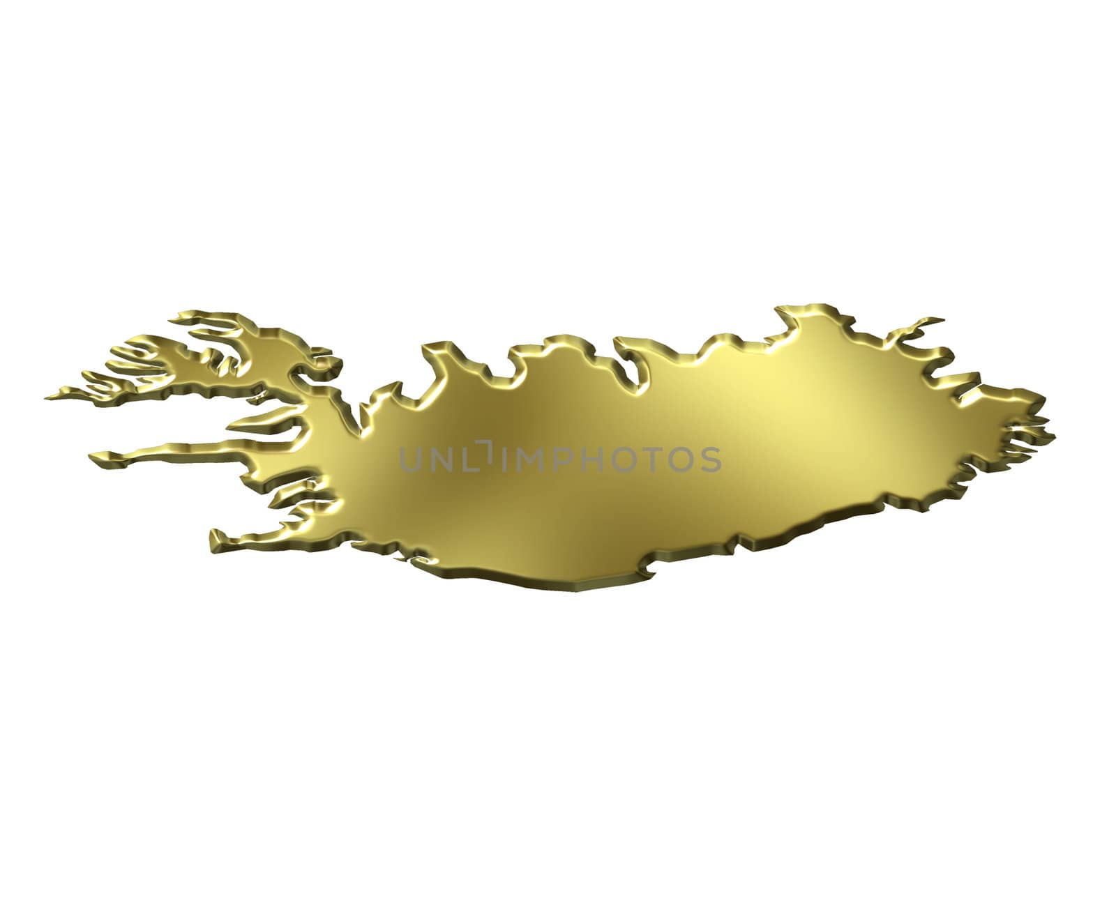 Iceland 3d golden map isolated in white