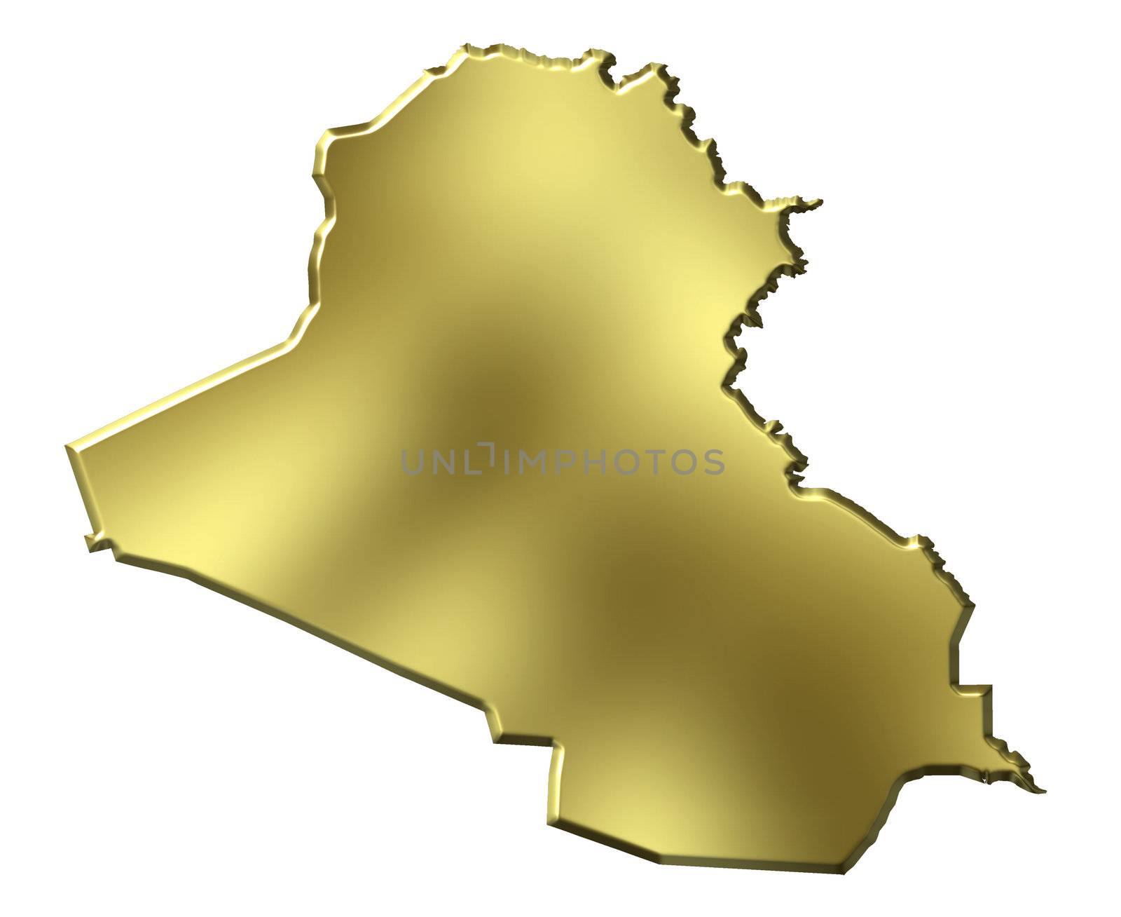 Iraq 3d golden map isolated in white