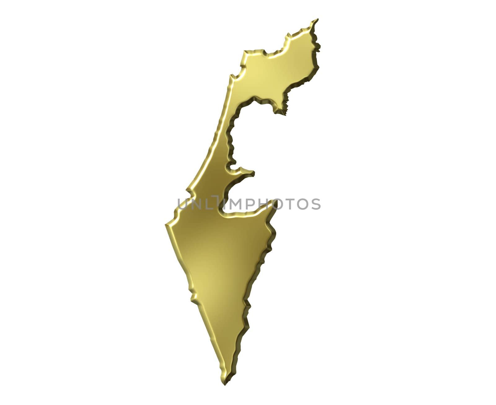 Israel 3d golden map isolated in white