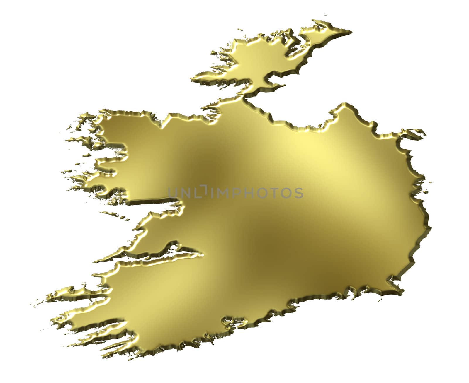 Ireland 3d golden map isolated in white