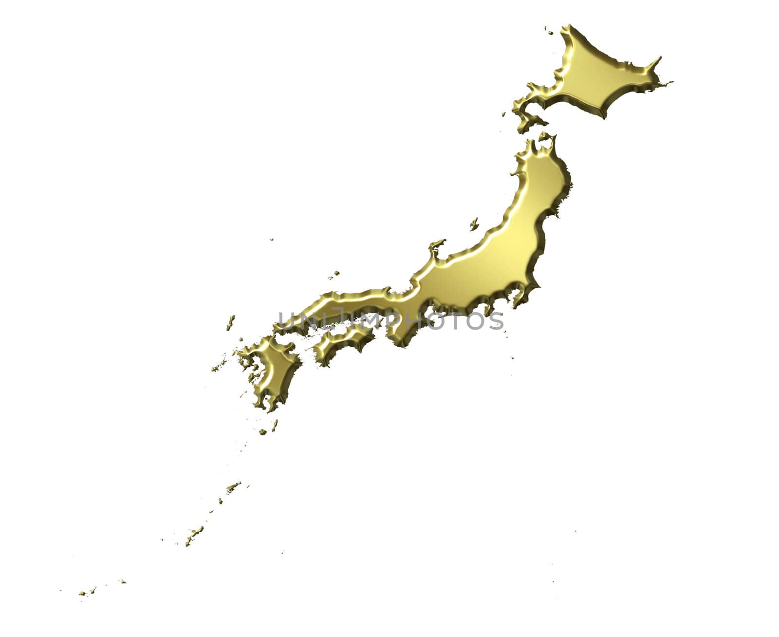 Japan 3d golden map isolated in white
