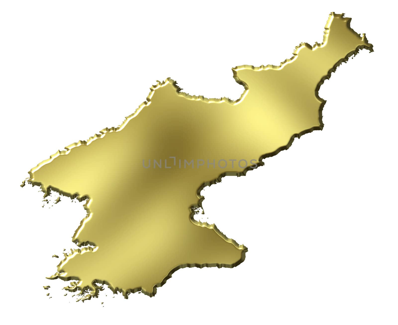 North Korea 3d golden map isolated in white