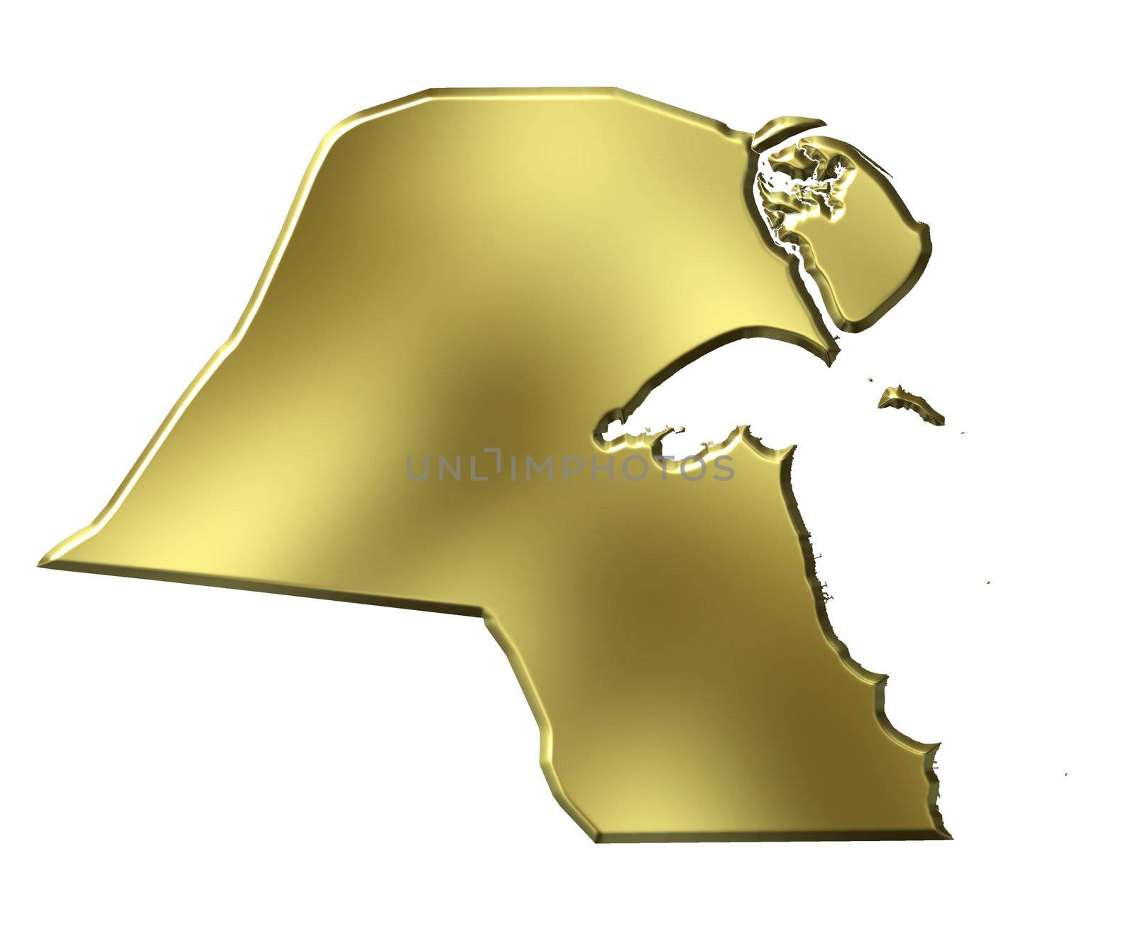 Kuwait 3d golden map isolated in white