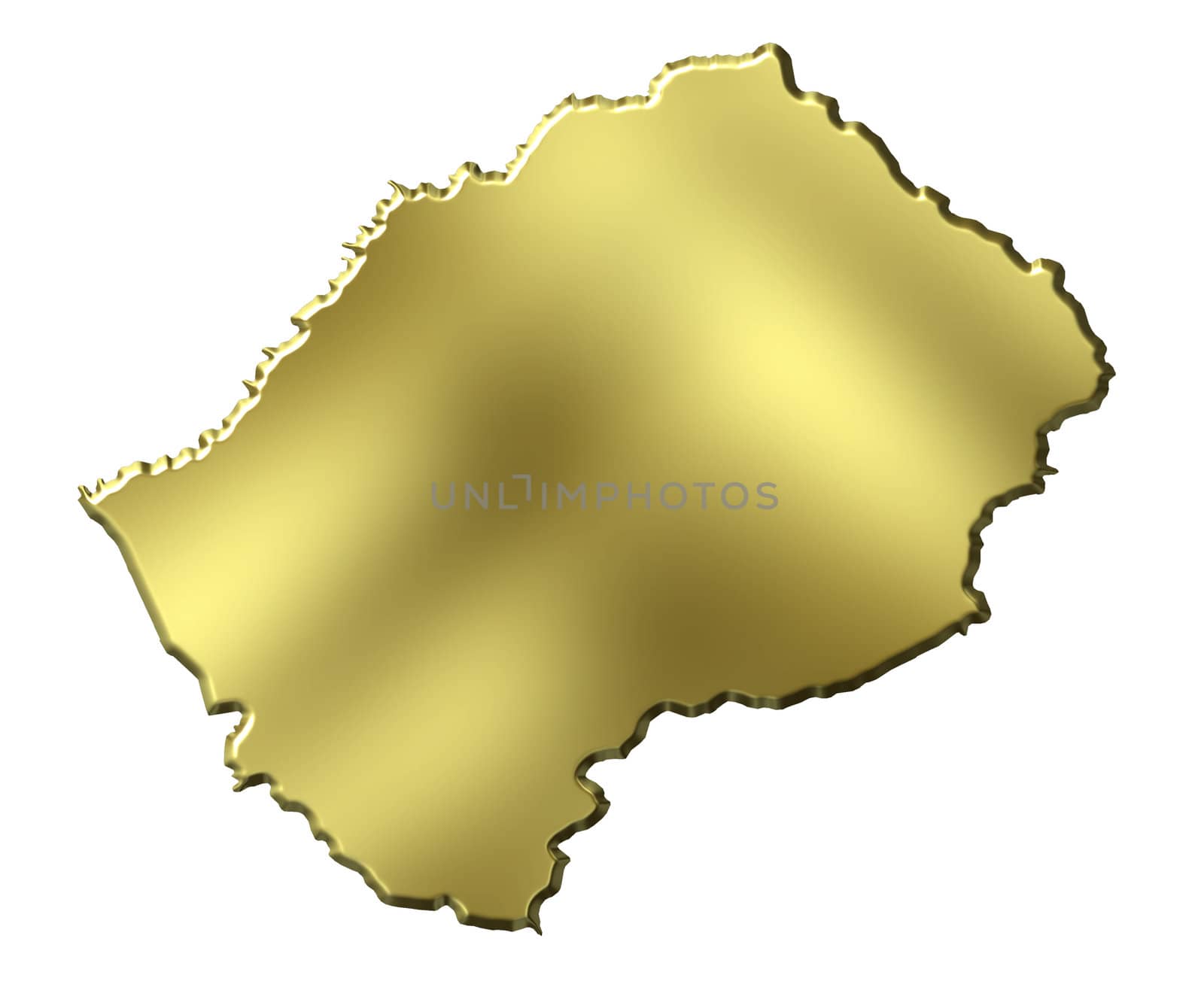 Lesotho 3d golden map isolated in white