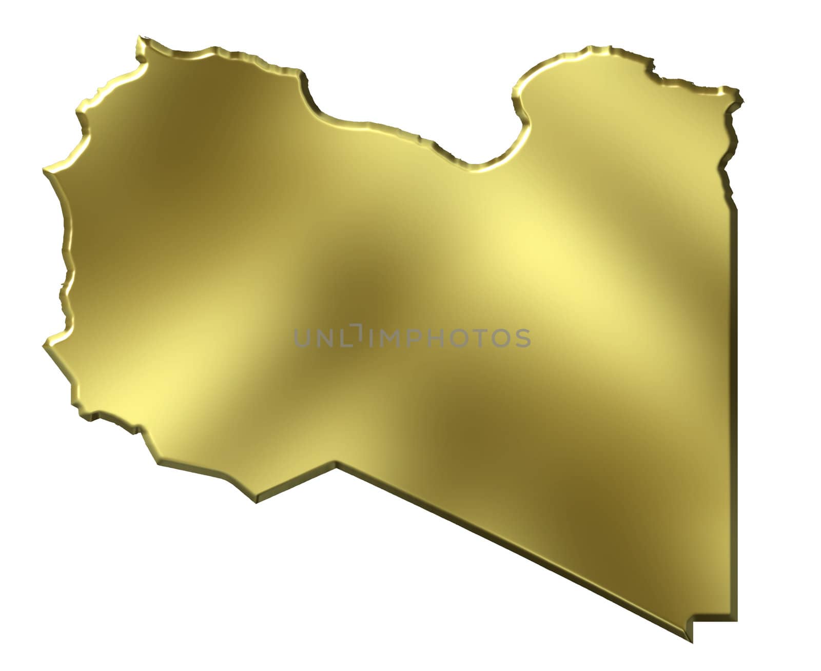 Libya 3d golden map isolated in white