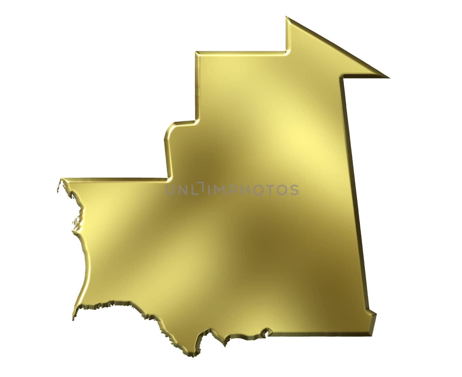 Mauritania 3d golden map isolated in white