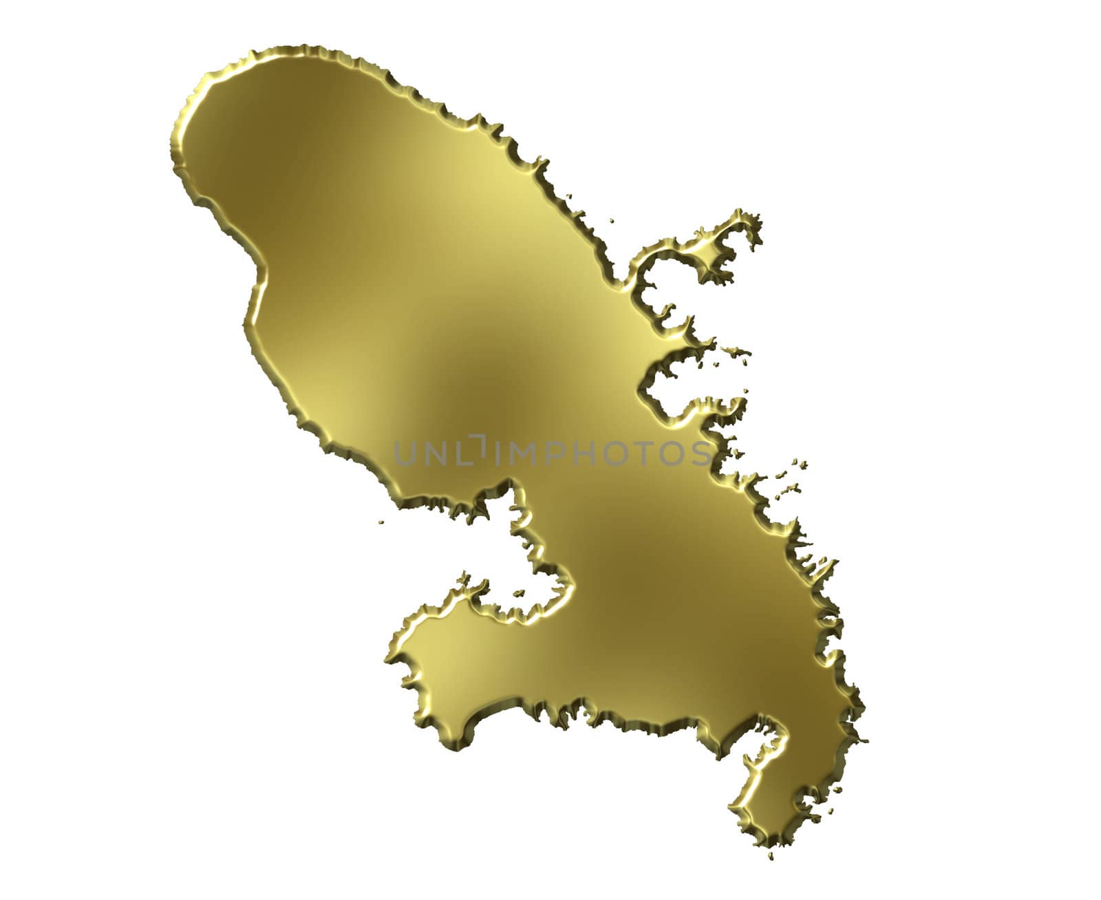 Martinique 3d golden map isolated in white