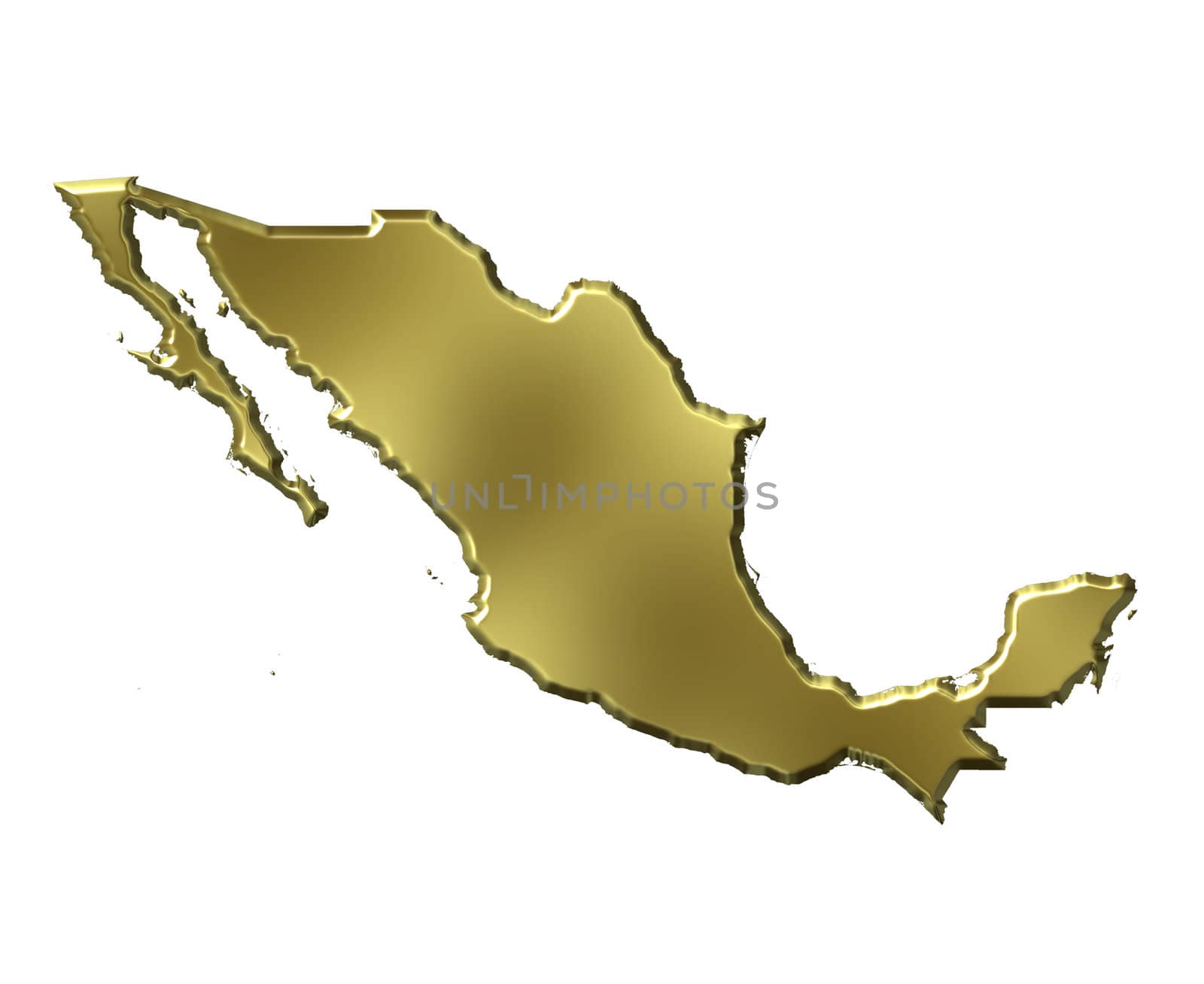 Mexico 3d golden map isolated in white