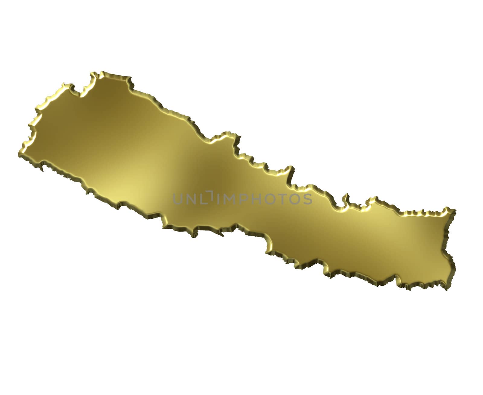 Nepal 3d golden map isolated in white