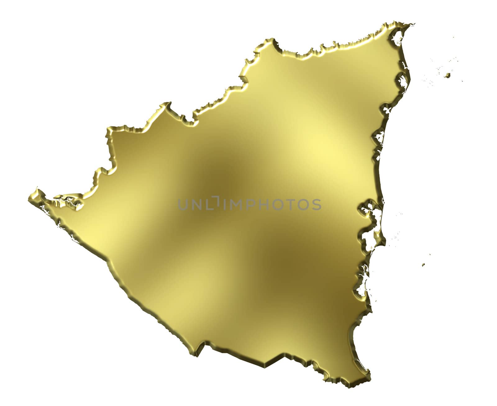 Nicaragua 3d golden map isolated in white