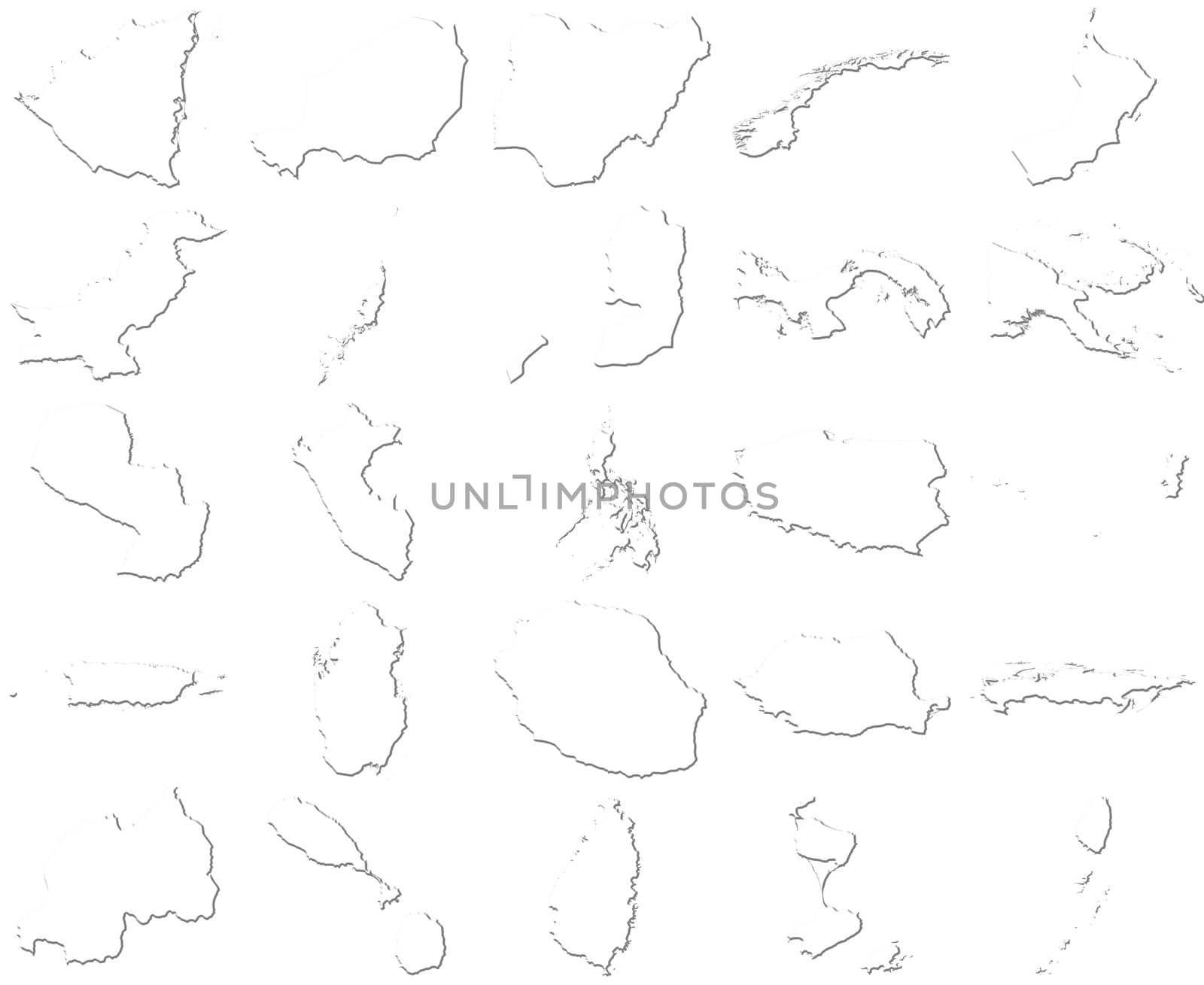 Nicaragua-Saint Vincent and The Grenadines 3D White Maps isolated in white